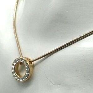 Gold-tone Circle Rhinestone Pendant Necklace